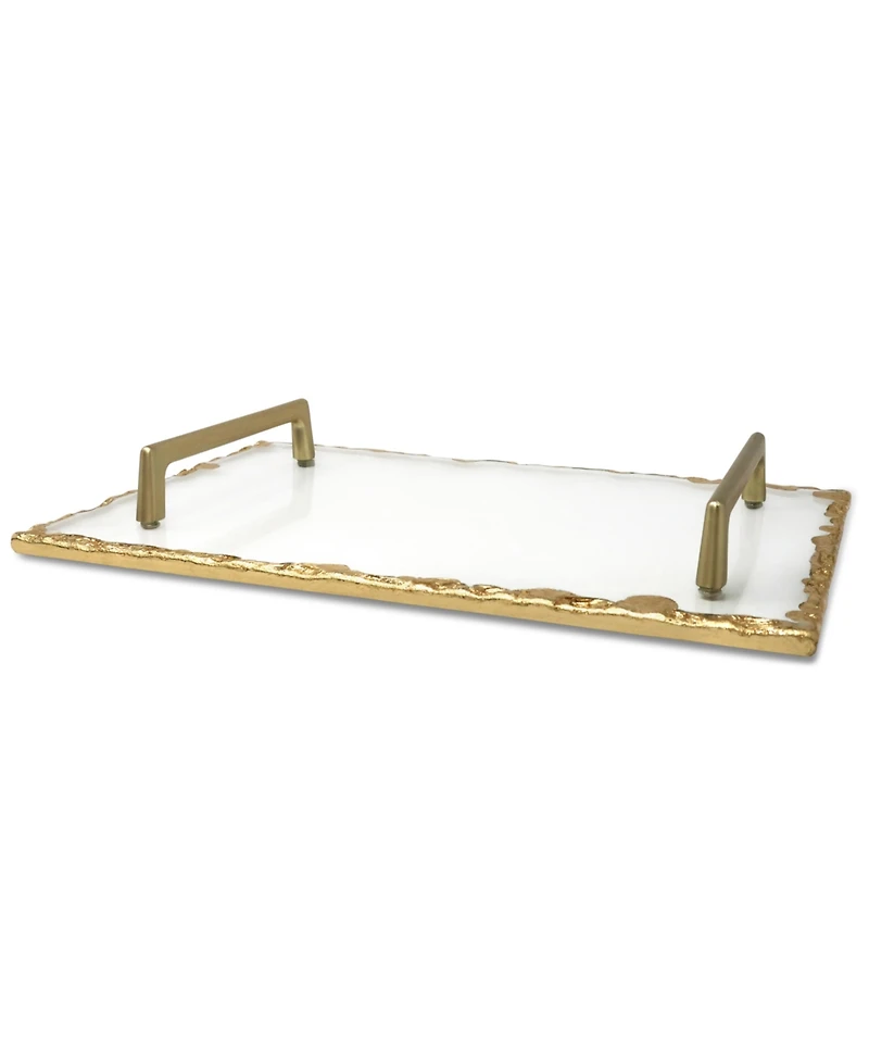 Glass Tray with Gold-Tone Rim and Handles, 11.75" L