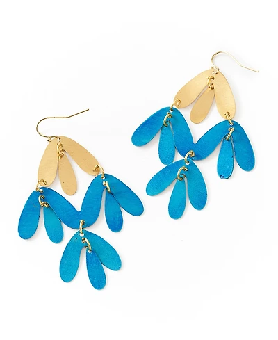 Matr Boomie Chameli Chandelier Earrings - Teal Patina, Gold Petals