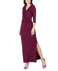 24seven Comfort Apparel Women's Fitted V-neck Side Slit Maxi Dress