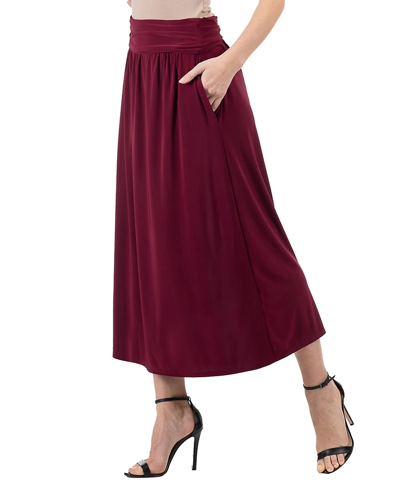 24seven Comfort Apparel Women's Foldover with Pockets Maxi Skirt