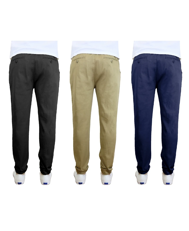 Galaxy By Harvic Men's Slim Fit Basic Stretch Twill Joggers, Pack of 3