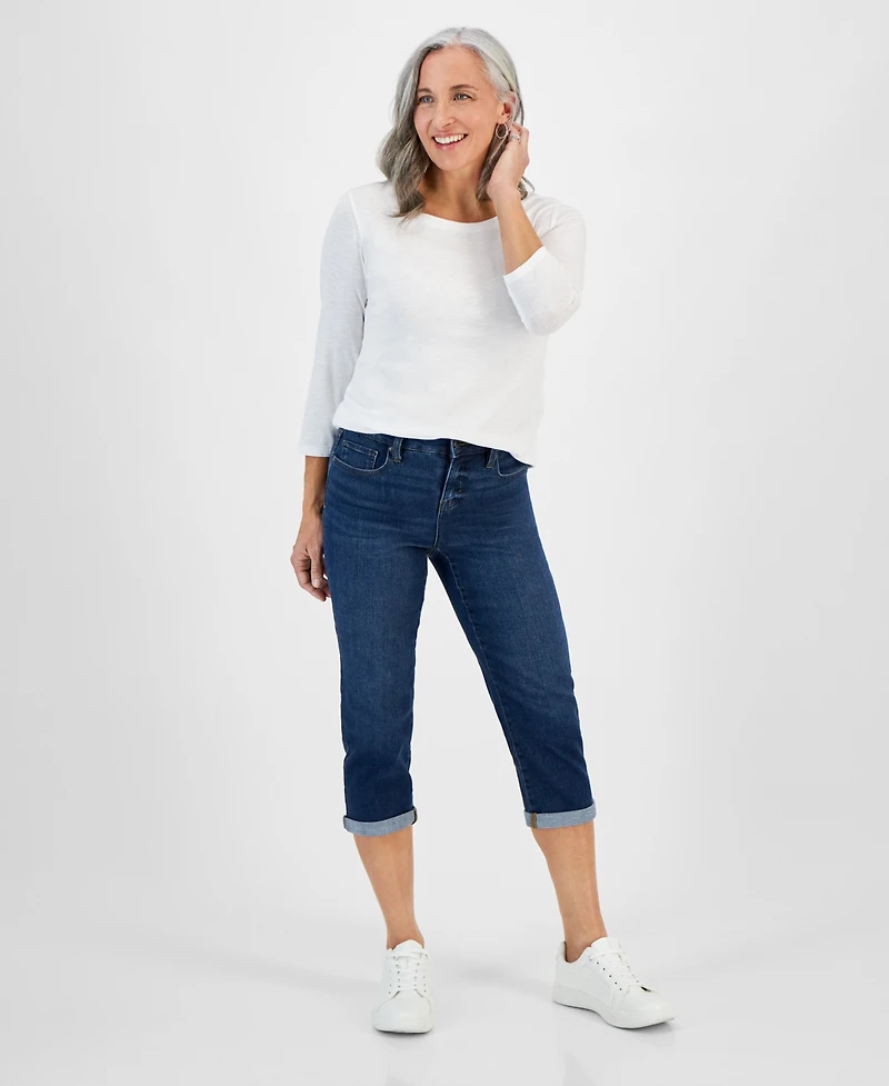 Style & Co Petite Mid-Rise Curvy Roll-Cuff Capri Jeans