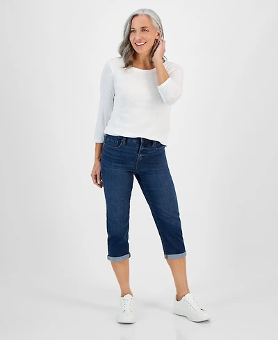 Style & Co Petite Mid-Rise Curvy Roll-Cuff Capri Jeans