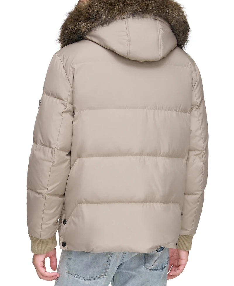 Marc New York Men's Nisko Short Channel Quilted Puffer Jacket with Faux Fur Hood