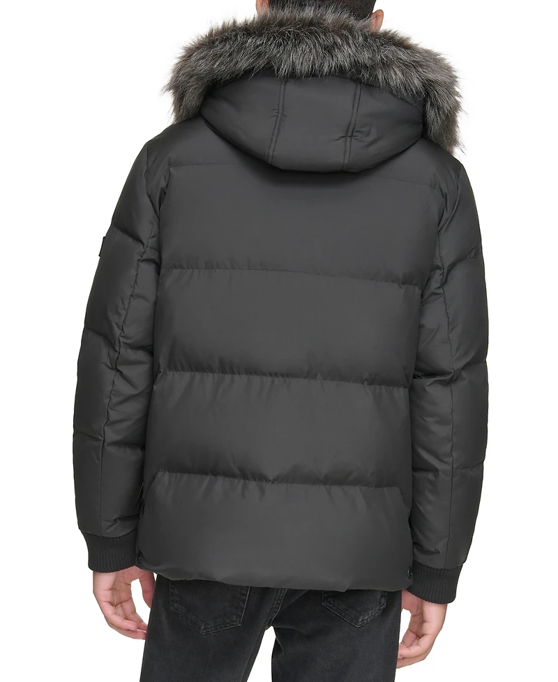 Marc New York Men's Nisko Short Channel Quilted Puffer Jacket with Faux Fur Hood