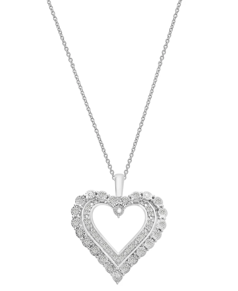 Diamond Open Heart 18" Pendant Necklace (1/4 ct. t.w.) in Sterling Silver, Created for Macy's