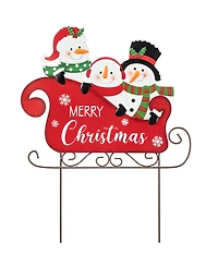 Glitzhome 24" H Metal Snowmen Riding Sleigh Yard Stake
