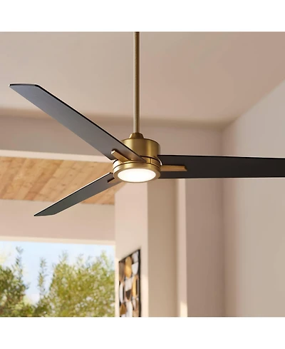 60" Monte Largo Mid Century Modern 3 Blade Large Indoor Ceiling Fan with Light Led Remote Control Soft Brass Black for House Bedroom Living Room