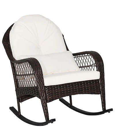 Patio Wicker Rocking Chair with Seat Back Cushions & Lumbar Pillow Porch