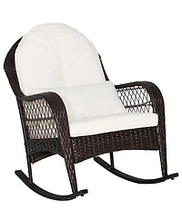 Patio Wicker Rocking Chair with Seat Back Cushions & Lumbar Pillow Porch