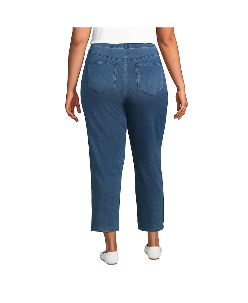 Lands' End Plus Size Starfish High Rise Knit Denim Straight Crop Jeans