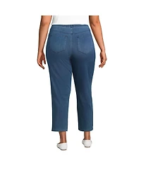 Lands' End Plus Size Starfish High Rise Knit Denim Straight Crop Jeans