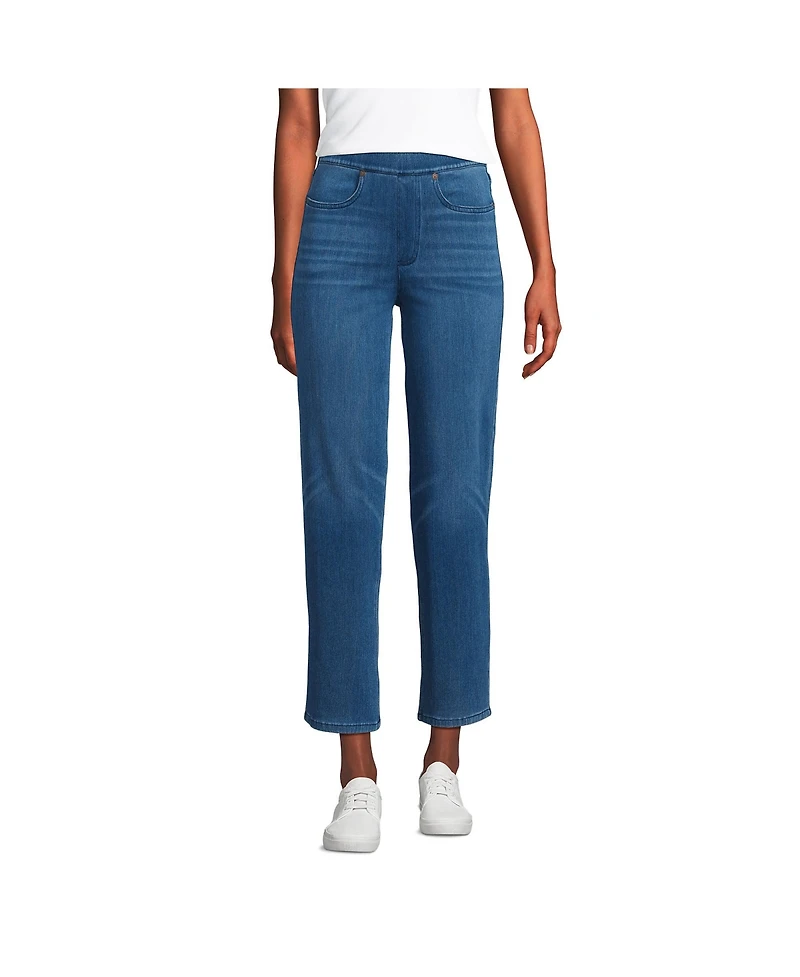 Lands' End Women's Starfish High Rise Knit Denim Straight Crop Jeans
