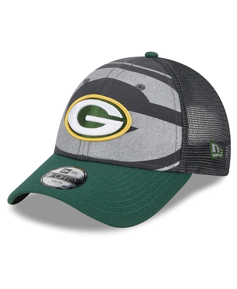Preschool Boys and Girls New Era Graphite, Green Green Bay Packers Reflect 9FORTY Adjustable Hat
