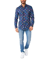 OppoSuits Big & Tall Pixel Official Pac-man Shirt - Retro Gaming Outfit Including 1 Button- Up Blue Long sleeve