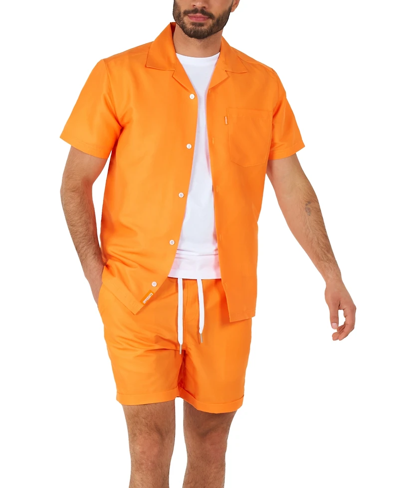 OppoSuits Men's Summer Set - 2 Piece Beach Wear set - Orange - Matching Shirt and Shorts