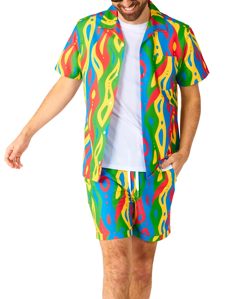 OppoSuits Men's Summer set - 2 Piece Beach Wear Multicolored Matching Shirt and Shorts