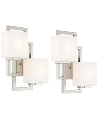 Lighting on the Square Modern Wall Light Sconces Set of 2 Brushed Nickel Hardwired 13.75" 2-Light Fixture Opal Glass for Bedroom Bathroom Vanity
