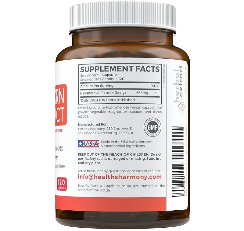 Healths Harmony Hawthorn Berry Capsules, Cardiovascular and Immune Health, 4:1 Extract, Health's Harmony, 120ct