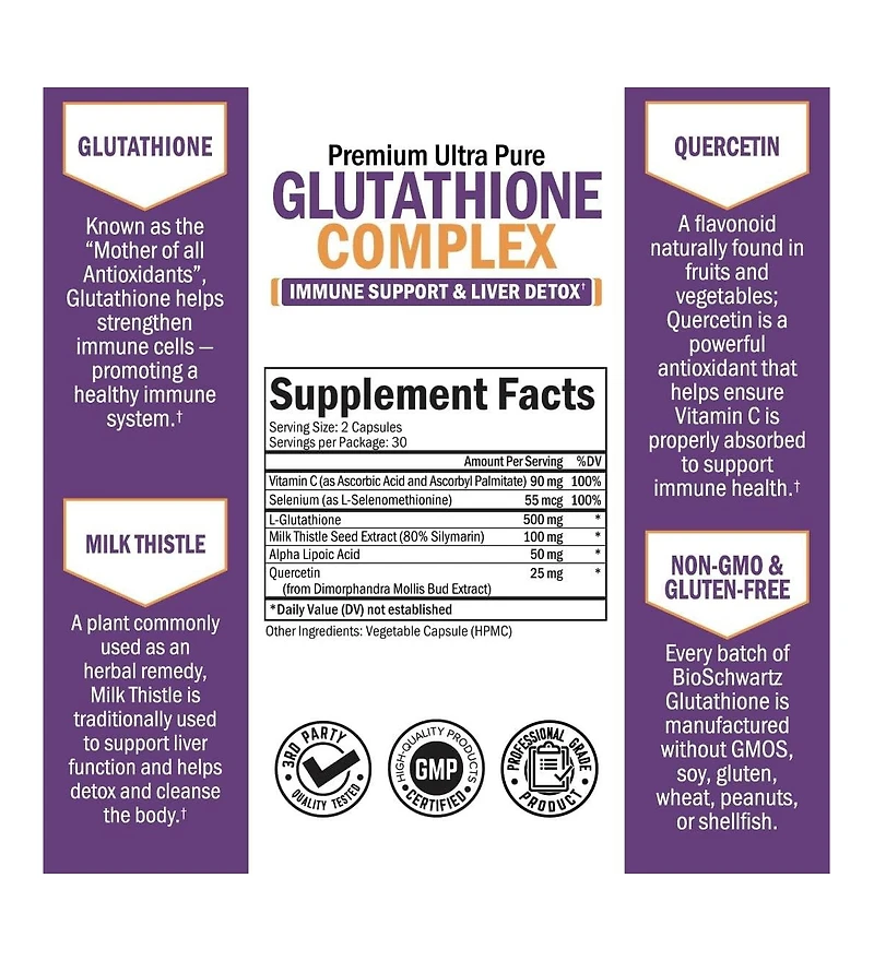Glutathione Supplement Liver Detox with Quercetin Vitamin C Milk Thistle Alpha Lipoic Acid Liver Supplement & Immune Support Pills