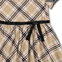 Hope & Henry Toddler Girls Puff Sleeve Party Dress with Velvet Trim, Toddler|Child