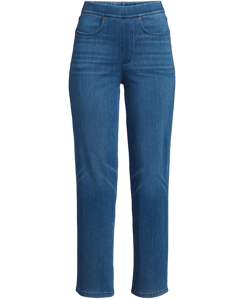 Lands' End Plus Size Starfish High Rise Knit Denim Straight Crop Jeans