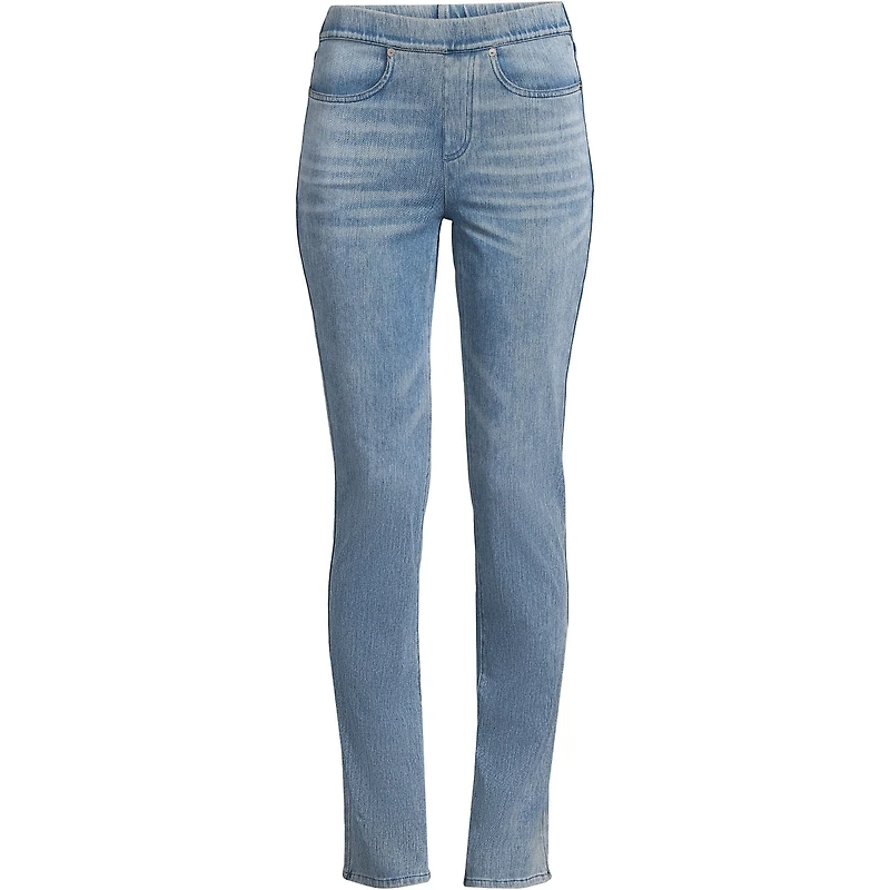 Lands' End Petite Starfish Mid Rise Knit Denim Straight Jeans