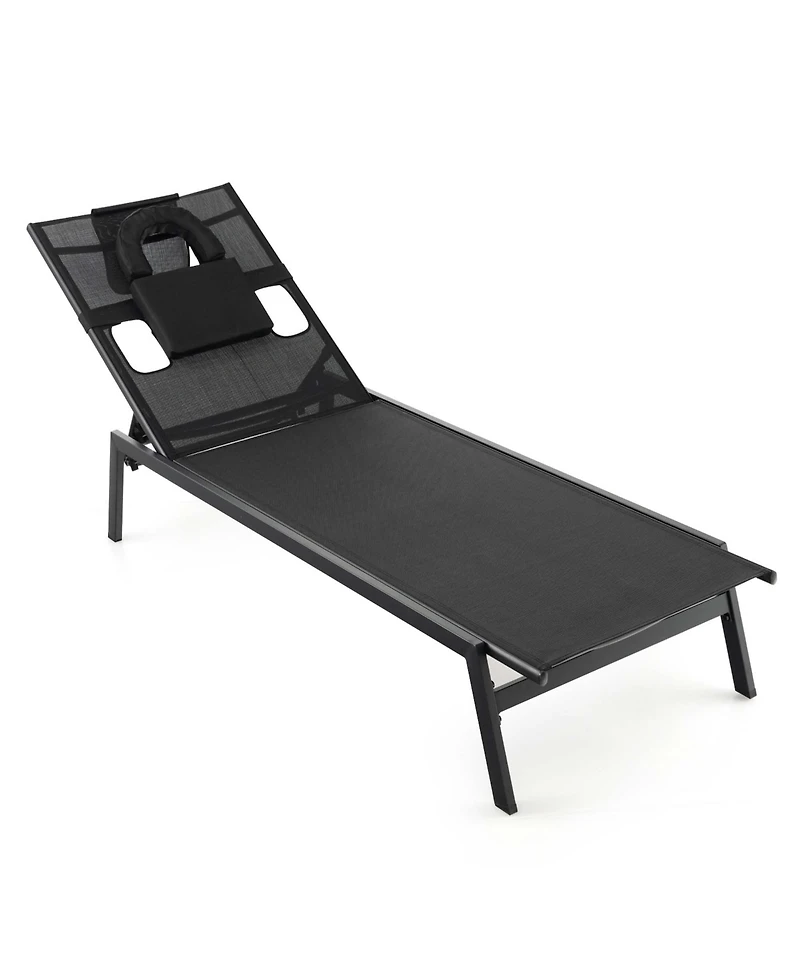 2 Pcs Patio Tanning Lounge Chair 5-Position Outdoor Recliner with Face Hole