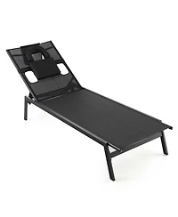 2 Pcs Patio Tanning Lounge Chair 5-Position Outdoor Recliner with Face Hole