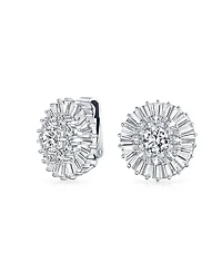 Bling Jewelry Cz Baguette Pave Round Cubic Zirconia Clip On Earrings Non Pierced Ears Brass