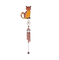 29" Long Brown Tabby Cat Copper and Gem Wind Chime