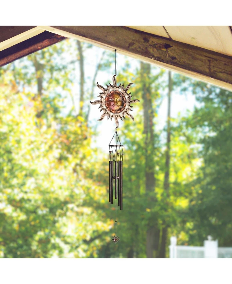 50" Long Red Mystical Gem Wind Chime with Small Dangled Sun Celestial Wind Chime
