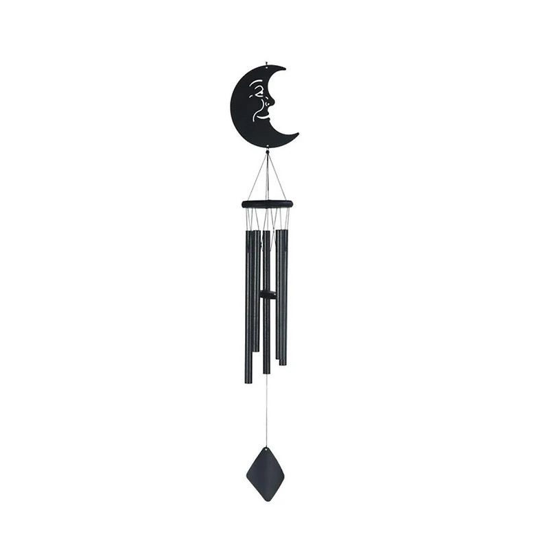41" Long Wood Black Moon Wind Chime With 3 Metal Tubes