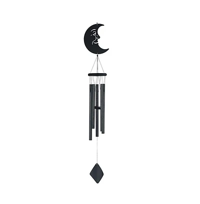 41" Long Wood Black Moon Wind Chime With 3 Metal Tubes