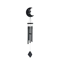 41" Long Wood Black Moon Wind Chime With 3 Metal Tubes