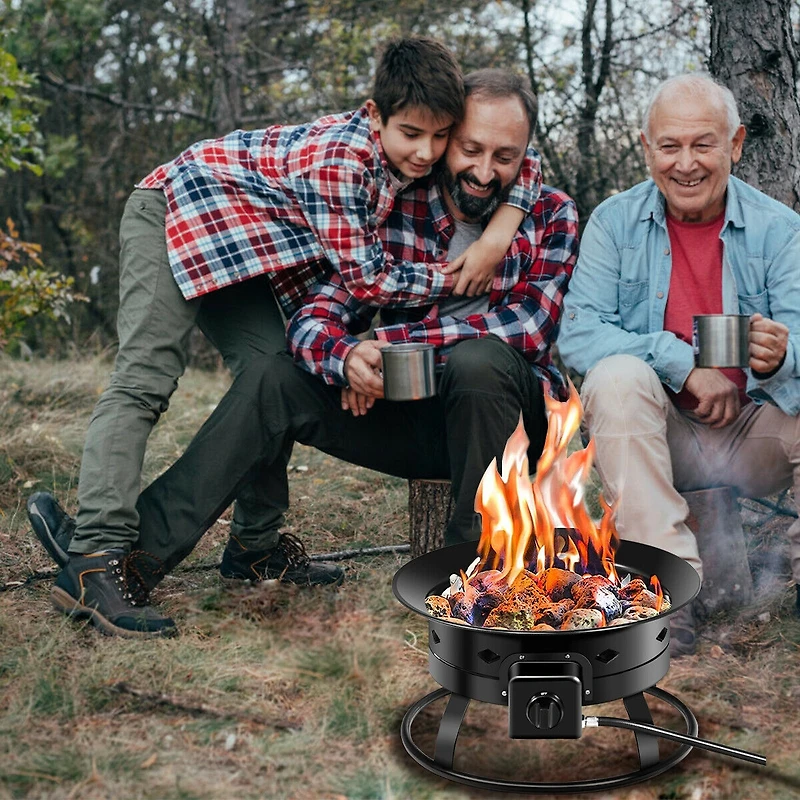 Portable Fire Pit Outdoor 58,000 Btu Propane Patio Lava Rocks Camping Events