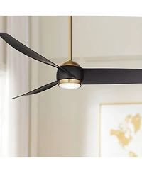 60" Possini Euro Design Stresa Modern Indoor Ceiling Fan with Dimmable Led Light Remote Control Warm Brass Matte Black for Living Room Kitchen Ho