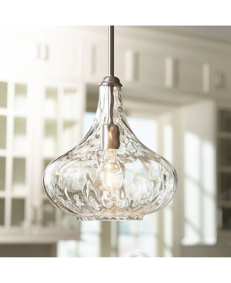 360 Lighting Cora Brushed Nickel Mini Pendant Light 11" Wide Modern Clear Textured Glass Shade for Dining Room House Foyer Kitchen Island Entrywa