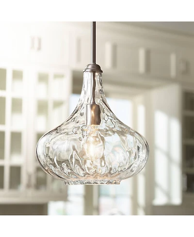360 Lighting Cora Brushed Nickel Mini Pendant Light 11" Wide Modern Clear Textured Glass Shade for Dining Room House Foyer Kitchen Island Entrywa