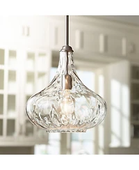360 Lighting Cora Brushed Nickel Mini Pendant Light 11" Wide Modern Clear Textured Glass Shade for Dining Room House Foyer Kitchen Island Entrywa
