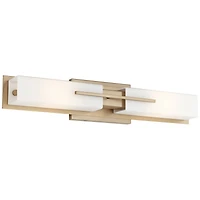 Possini Euro Design Midtown Modern Wall Light Burnished Brass Gold Metal Hardwired 23.5" 2-Light Fixture White Glass Shade for Bedroom Bedside Bathroo