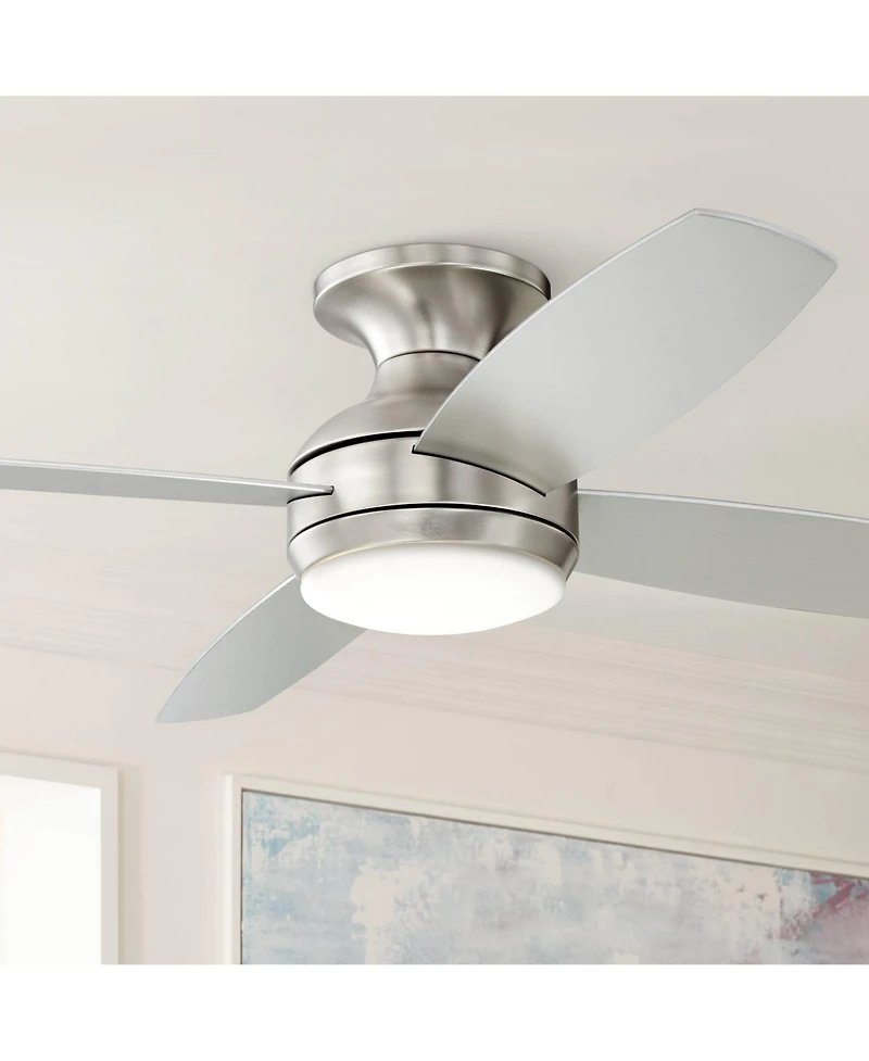 52" Casa Vieja Elite Modern Hugger Indoor Ceiling Fan with Dimmable Led Light Remote Control Brushed Nickel Opal Glass for Living Room Kitchen Ho