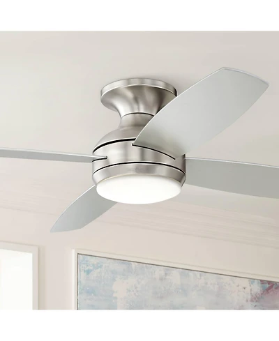 52" Casa Vieja Elite Modern Hugger Indoor Ceiling Fan with Dimmable Led Light Remote Control Brushed Nickel Opal Glass for Living Room Kitchen Ho