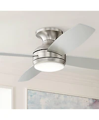 52" Casa Vieja Elite Modern Hugger Indoor Ceiling Fan with Dimmable Led Light Remote Control Brushed Nickel Opal Glass for Living Room Kitchen Ho