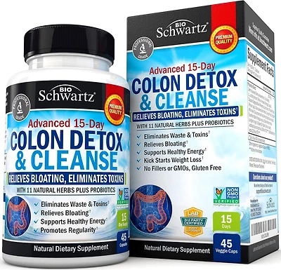 BioSchwartz Colon Cleanser & Detox for Weight Loss - 15 Day Fast-Acting Cleanse, Probiotic Fiber, Noni