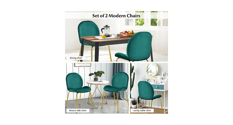 Set of 2 Velvet Accent Chairs with Gold Metal Legs