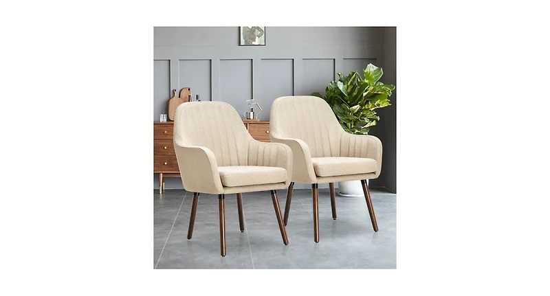 Set of 2 Fabric Upholstered Accent Chairs with Wooden Legs