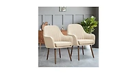 Set of 2 Fabric Upholstered Accent Chairs with Wooden Legs