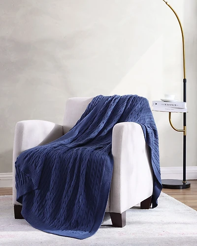 Kate Aurora University Living Ultra Soft & Plush Oversized "The Scholar" Cable Knit Cotton Accent Throw Blanket - 50"x70"