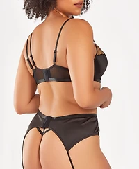 iCollection Plus Size 3 Piece Lace and Satin Garter Lingerie Set